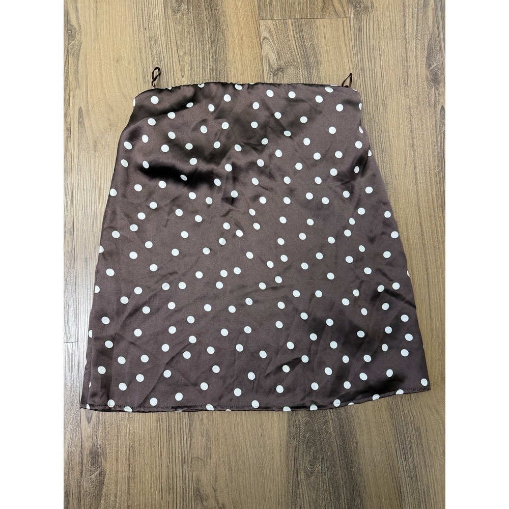 Zara Satin Strapless Brown Polka Dot Pretty Woman Top Silky 90s